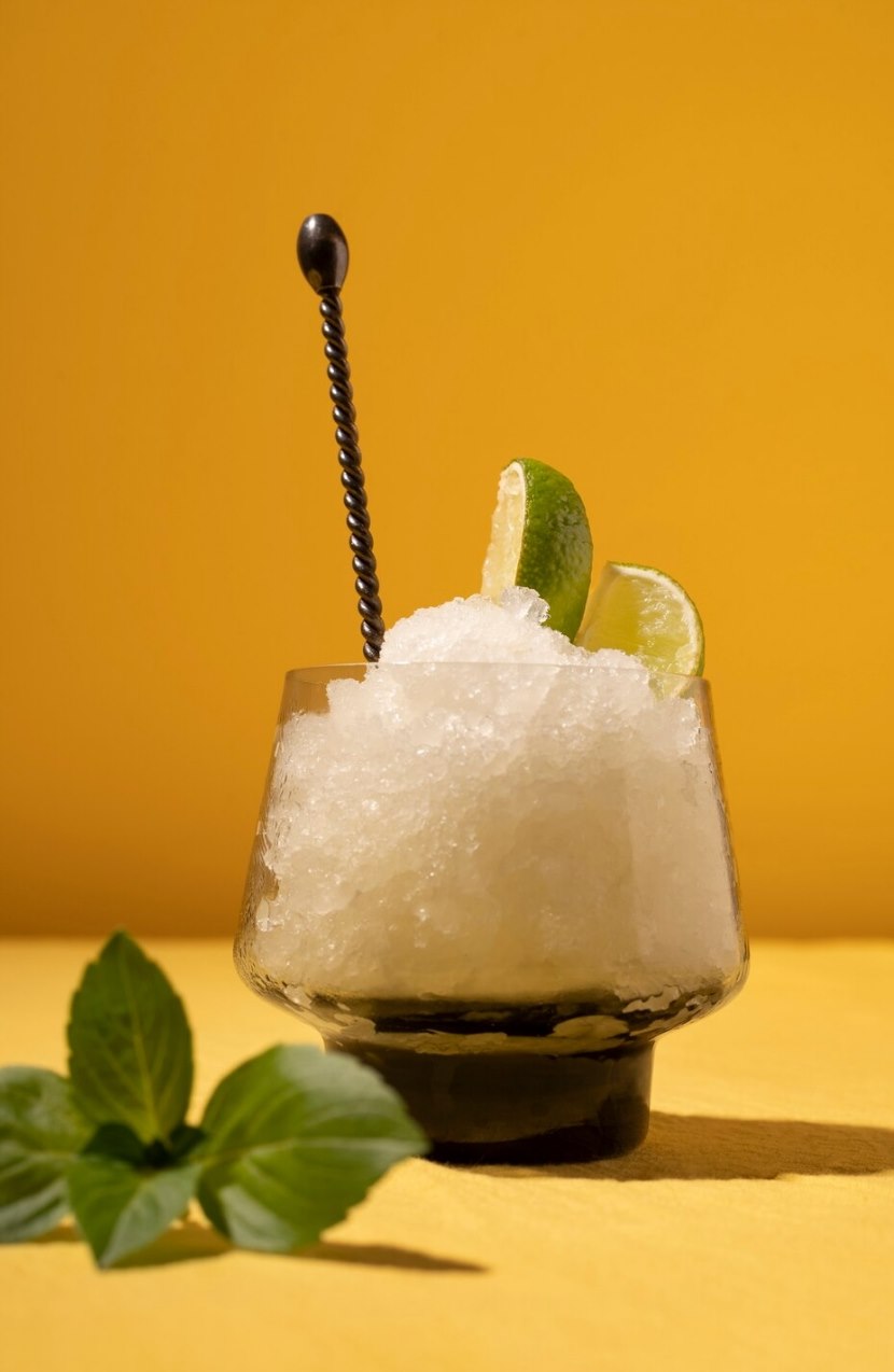 Cristalino Coconut Freeze with shaved ice, lime, and mint